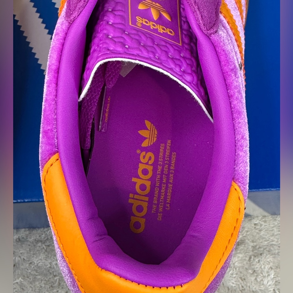 adidas Gazelle Purple and Orange Suede Athletic Shoes - Picture 8 of 13